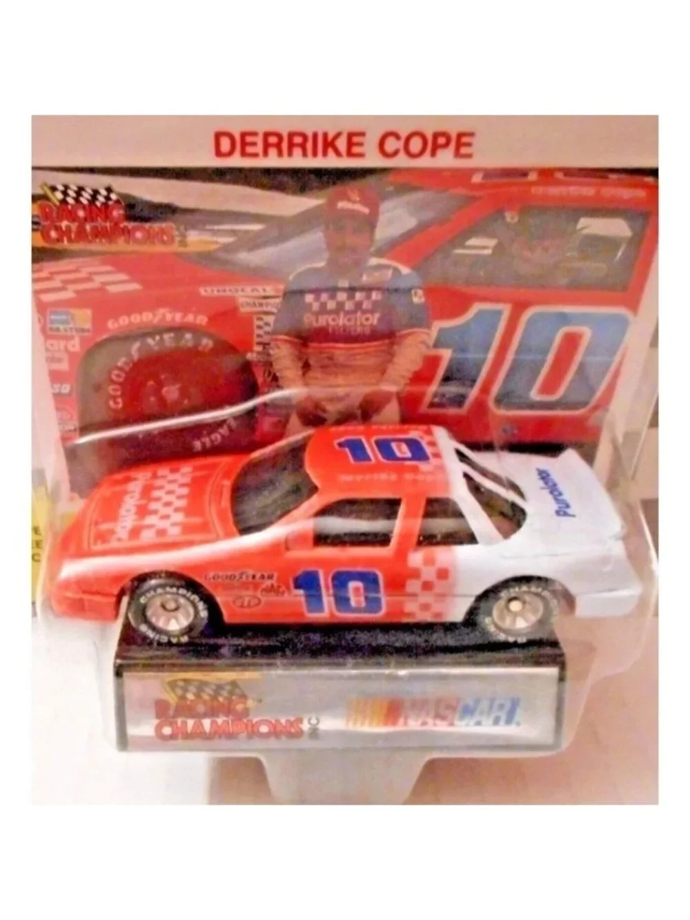 Vintage Racing Champions Die Cast NASCAR Stock Car Derrick Cope 10 Card Stand